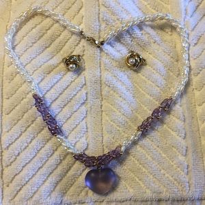 purple bead pearl necklace earrings